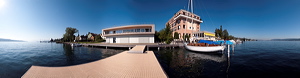 Panorama of Seestrasse, Thalwil, Switzerland, Panoramic view of the new Clubhouse of the Rowing Club at boarder of lake Zurich., water transportation, watercraft, rowboat, sports & recreation, water sports