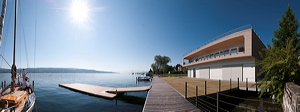 Panorama of Seestrasse, Thalwil, Switzerland, Panoramic view of the new Clubhouse of the Rowing Club at boarder of lake Zurich., water transportation, watercraft, rowboat, sports & recreation, water sports