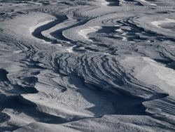 Snowdrift Formations, Wind sculpted snow fields. Abstract Formation, Engadin, Golfcourse, Graubünden, Sils / Segl, Sils/Segl Baselgia, Snow, Switzerland, Waves of Ice, Winter