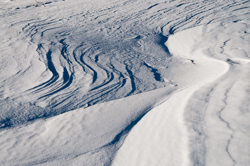 Snowdrift formations, Windblown snow drifts created icy waves. Abstract Formation, Engadin, Graubünden, Snow, Switzerland, Waves of Ice, Winter