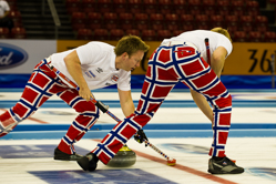Curling, Sport, World Men's Chamionship, France vs. Norway, Score 6 : 9, Team France: Thomas Dufour (Skip), Tony Angiboust, Lionel Roux, Wilfrid Coulot, Jeremy Farier.
Team Norway: Ulsrud Thomas, Nergaard Torger, Svae Christoffer, Petersson Haavard Vad, Loevold Thomas.