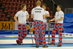 Curling, Sport, World Men's Chamionship, Team from Norway, Team France: Thomas Dufour (Skip), Tony Angiboust, Lionel Roux, Wilfrid Coulot, Jeremy Farier.
Team Norway: Ulsrud Thomas, Nergaard Torger, Svae Christoffer, Petersson Haavard Vad, Loevold Thomas.