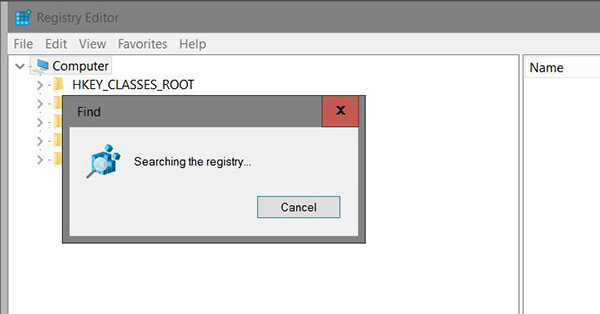 Windows 10 search the registry