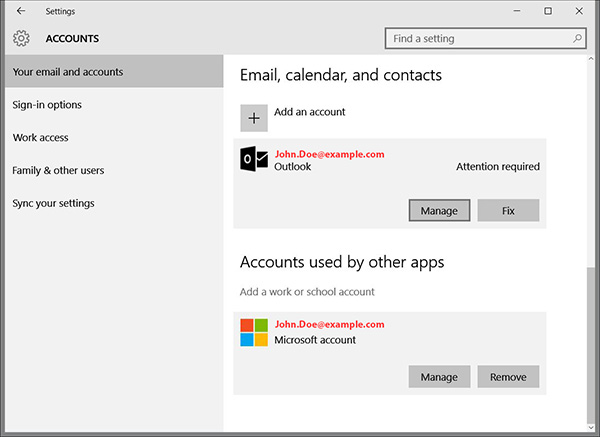 Windows 10 email accounts
