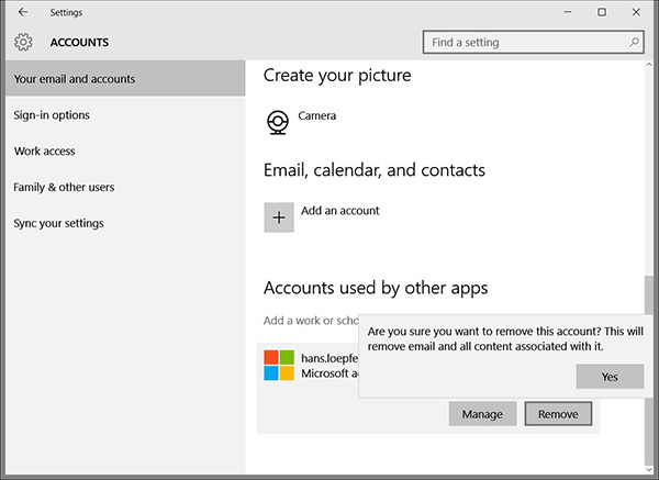 Windows 10 remove Microsoft account