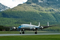 Engiadina Classics 2008, Airplane: Super-Constellation. Howard Hughes the designer of Super-Connie decided to apply 3 tailwings for this airplane to fit into the hangars of its client TWA - Trans World Airlines., private, aircraft, airshow, Airport, Samedan, SWITZERLAND