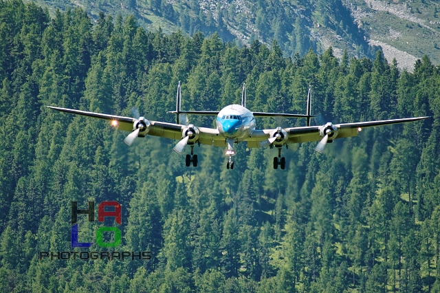 Engiadina Classics 2008, Airplane: Super-Constellation. Howard Hughes the designer of Super-Connie decided to apply 3 tailwings for this airplane to fit into the hangars of its client TWA - Trans World Airlines., Airport,Samedan, SWITZERLAND, private, aircraft, airshow, img81990.jpg