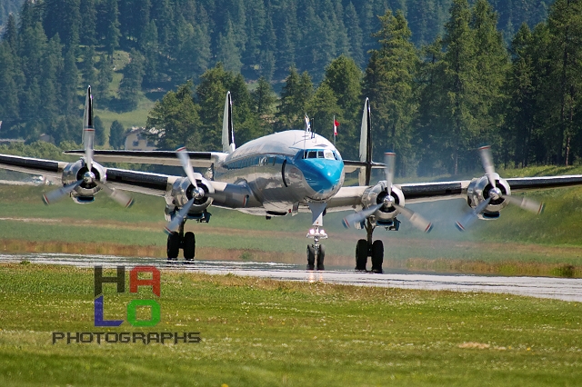 Engiadina Classics 2008, Airplane: Super-Constellation. Howard Hughes the designer of Super-Connie decided to apply 3 tailwings for this airplane to fit into the hangars of its client TWA - Trans World Airlines., Airport,Samedan, SWITZERLAND, private, aircraft, airshow, img81999.jpg