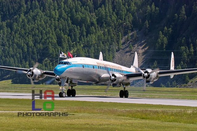 Engiadina Classics 2008, Airplane: Super-Constellation. Howard Hughes the designer of Super-Connie decided to apply 3 tailwings for this airplane to fit into the hangars of its client TWA - Trans World Airlines., Airport,Samedan, SWITZERLAND, private, aircraft, airshow, img82006.jpg