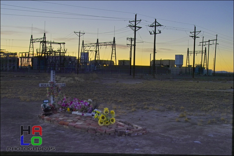 Spanish Cemetary in Alamosa, A new grave at the Spanish Cemetary in front of the thermal Powerplant in Alamosa., Alamosa, Colorado, Powerplant, Sunset, spanish, img21158-59.jpg