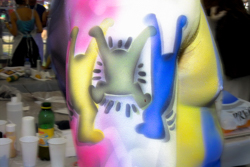 Art, Aufführung, Bodypainting, Color, Colors, Colour, Colours, Contest, Event, Farbe, Festival, Kunst, Körperbemalung, Körpermalerei, Modelle, Models, Model, Performance, Schminkkunst, Stage, Veranstaltung, Vorführung, WEB, Wettbewerb, Detail study of Robert Lechner's model