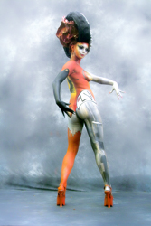 Art, Kunst, Performance, Auffuehrung, Vorfuehrung, Stage, Buehne, Bodypainting, Koerperbemalung, Koerpermalerei, Schminkkunst, Stylist, Color, Colors, Colour, Colours, Farbe, Farben, Festival, Event, Veranstaltung, Contest, Wettbewerb, Price, Award, Models, Model, WEB, Ilze Merpole's model 'Ferrari' giving a great presentation