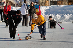 Curling, Openair, Filip Niggli, Hans-Peter van der Reijst und und Celina Niggli; Team Sils Niggli