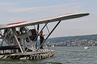 Sikorsky S-38 preparing for departure towards the wind. Tom Schrade, the pilot is standing on the bow of this masterpiece of aircraft.