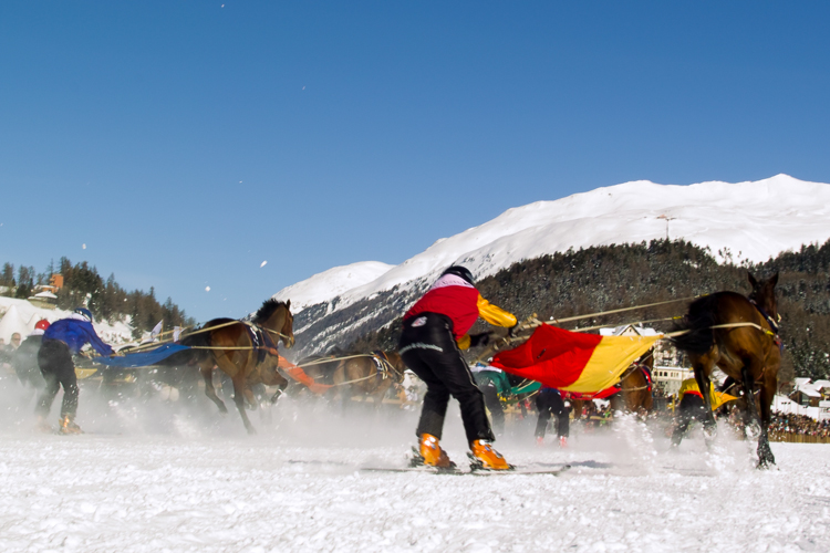 Horse Race, Horse races on snow, Pferderennen auf Schnee, Races, Skijöring-Trophy 2700 m, The European Snow Meeting, White Turf, whiteturf, Grand Prix Credit Suisse, Mister Vassy #6, Fadri Casty - Baileys Best #2, Jakob Broger