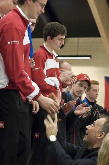 Final Ceremony, Team-Switzerland: Peter de Cruz, Benoît Schwarz, Roger Gulka, Valetin Tanner, Dominik Märki<br>Bronze Medal, Olympia 2018, PyeongChang Korea
