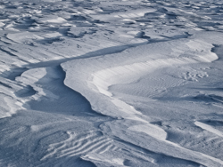 Snowdrift Formations, Wind sculpted snow fields. Abstract Formation, Engadin, Golfcourse, Graubünden, Sils / Segl, Sils/Segl Baselgia, Snow, Switzerland, Waves of Ice, Winter