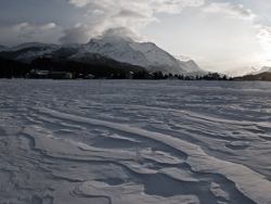 Icy Winter Sunset, Ice waves Abstract Formation, Engadin, Golfcourse, Graubünden, Sils / Segl, Sils/Segl Baselgia, Snow, Switzerland, Waves of Ice, Winter