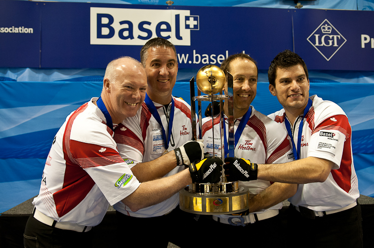 The Winners of World Curling Championship 2012, Gold Medal for the team from Canada: Howard Glen, Middaugh Wayne, Laing Brent, Savill Craig, Howard Scott. Curling, Sport, World Men's Chamionship