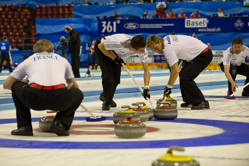 Curling, Sport, World Men's Chamionship, Switzerland vs. France, Score 10 : 6, Team Switzerland: Jan Hauser, Toni Müller, Marco Ramstein, Benoît Schwarz.
Team France: Thomas Dufour (Skip), Tony Angiboust, Lionel Roux, Wilfrid Coulot, Jeremy Farier.