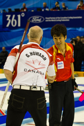 Curling, Sport, World Men's Chamionship, China vs. Canada. Score,  7 : 8, Team China: Lui Rui, Xu Xiaoming, Ba Dexin, Zang Jialiang, Chen Lu An
Team Canada: Howard Glen, Middaugh Wayne, Laing Brent, Savill Craig, Howard Scott