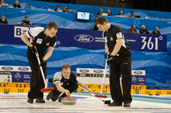 Curling, Sport, World Men's Chamionship, Scotland vs. Canda, Scroe 7 : 8, Team Scotland: Brewster Tom, Drummond Greg, Andrews Scott, Goodfellow Michael, Edwards David.
Team Canada: Howard Glen, Middaugh Wayne, Laing Brent, Savill Craig, Howard Scott.