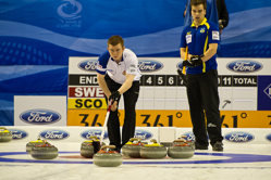 Curling, Sport, World Men's Chamionship, Sweden vs Scotland, Score 6 : 7, Team Sweden: Kraupp Sepbastian, Lindberg Frederik, Eriksson Oskar, Kjaell Viktor, Edin Niklas.
Team Scotland: Brewster Tom, Drummond Greg, Andrews Scott, Goodfellow Michael, Edwards David.