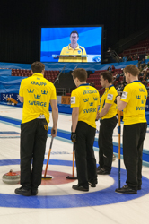 Curling, Sport, World Men's Chamionship, Norway vs. Sweden, Score 8 : 9, Team Norway: Ulsrud Thomas, Nergaard Torger, Svae Christoffer, Petersson Haavard Vad, Loevold Thomas.
Team Sweden: Kraupp Sepbastian, Lindberg Frederik, Eriksson Oskar, Kjaell Viktor, Edin Niklas.