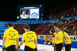 Curling, Sport, World Men's Chamionship, Norway vs. Sweden, Score 8 : 9, Team Norway: Ulsrud Thomas, Nergaard Torger, Svae Christoffer, Petersson Haavard Vad, Loevold Thomas.
Team Sweden: Kraupp Sepbastian, Lindberg Frederik, Eriksson Oskar, Kjaell Viktor, Edin Niklas.