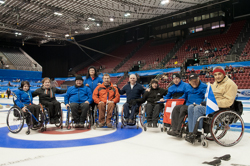 Curling, Sport, World Men's Chamionship, Wheelchair Curling, Friendship game between the teams from Scotland and Switzerland