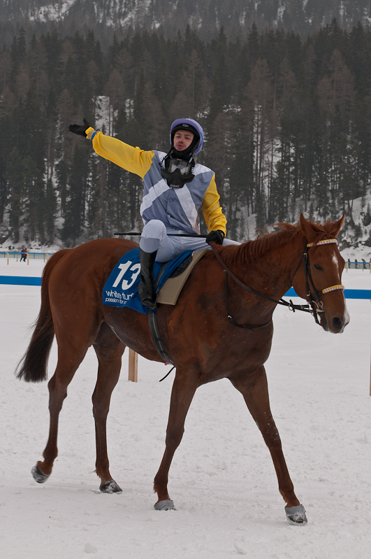 Gübelin 73. Grosser Preis von St. Moritz, Sieger, Winner - Pferd: Schützenjunker / Jockey: Daniele Porcu / Owner: Philipp Schärer Graubünden, Horse Race, Snow, Sport, St. Moritz, Switzerland, White Turf, Winter