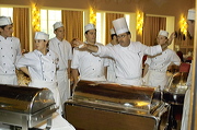 Chef de Cuisine, Herr Hans Nussbaumer mit Küchenbrigade, Opera, Il Pirata, Hotel Kulm, St. Moritz, Grisons, Switzerland