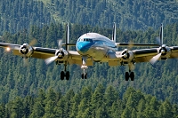 Engiadina Classics 2008, Airplane: Super-Constellation. Howard Hughes the designer of Super-Connie decided to apply 3 tailwings for this airplane to fit into the hangars of its client TWA - Trans World Airlines., private, aircraft, airshow, Airport, Samedan, SWITZERLAND