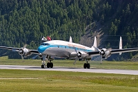 Engiadina Classics 2008, Airplane: Super-Constellation. Howard Hughes the designer of Super-Connie decided to apply 3 tailwings for this airplane to fit into the hangars of its client TWA - Trans World Airlines., private, aircraft, airshow, Airport, Samedan, SWITZERLAND