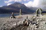 Free floating Sculputres of Rocks and Wood / frei schwebende Skulpturen aus Stein und Holz, lAKE aRT sILVAPLANA, temporary Art at Lej da Silvaplana, Silvaplana, Grisons, Switzerland