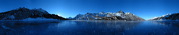 Near Isola, Isola, Grisons, Switzerland, Panoramic view of Lej da Segl, &nbsp;Lej da Segl, Silsersee, Piz Lizun, Piz dal Sasc, Piz Lunghin, Piz Grevasalvas, Piz Materdell, Piz Lagrev, Piz Polaschin, Piz Rosatsch, Piz Surlej, Munt Arlas, Piz Corvatsch, Piz Margna, Piz Salacina, black ice, Muottas Muragl, Winter