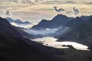 Grap Alv, Silvaplana, Grisons, Switzerland, Sea of clouds, &nbsp;Lej da Segl, Silsersee, Piz Cacciabella, Piz dal Sasc, Piz Lizun, Piz Salacina, Piz Lunghin