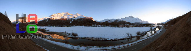 Alpenglowing Piz Corvatsch, Lake shore, Sils/Baselgia, Grisons, Switzerland, Lej da Segl, Silsersee, Piz Rosatsch, Munt Arlas, Piz Corvatsch, Piz Grialetsch, Piz Fora, Piz Margna, Piz Salacina, Piz Lunghin, Inn, 185-8534-8540.jpg