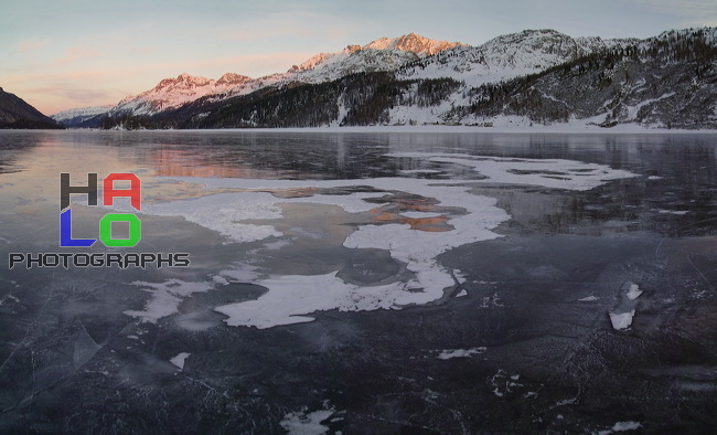 Alpenglowing Black Ice, Near Isola, Isola, Grisons, Switzerland, Lej da Segl, Silsersee, Piz Rosatsch, Piz Surlej, Munt Arlas, Piz Corvatsch, Muott Ota, black ice, Marmoré, Muott'Ota, Winter, img06540-06543_flat.jpg