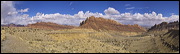 A 3 Day-Drive from Reno to Vail, Mind blowing rock formations just before getting into Green River. Interstate 70 winds itself from Salina to Greenriver high up to the plateau of the San Raffael Swell offering phantastic sceneries. At Spotted Wolf (only a few Miles before getting into Green River) the road building engineers of I-70 had to overcome the San Rafael Reef., Greenriver, United States of America, I-70, Clouds, Colorado Plateau, The Grand Staircase, Panorama