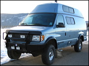 Exterior Introduction of Big Blue, The Base has been raised, additional heavy-duty shock absorbers prevent it from swinging allowing a comfortable cruising speed of 75mph. When it gets rough, the 4-Wheel Drive can be engaged when needed. Ideal for cross-country travelling with a fuel range of a great 850+ Miles., Truckee, United States of America, Big Blue