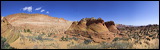 The Wave at Coyote Buttes, Paria Canyon and Vermilion Cliffs Wilderness area, The Coyote Buttes were formed mainly through the power of eroding winds. Wind brought in the layers of sand of various colors, later these layers petrified and now are eroded by wind again.<br>An amazingly special place worthwile visiting. Access is limited to 20 persons a day. A hiking permit is required. Inquire at the Ranger Station., 2006 / 04_23 The Wave, Page, United States of America, Panorama, The Wave, Coyote Buttes South, Paria Canyon, Vermilion Cliffs, Wilderness Area, Page, Kanab, petrified Sand Dunes, Wind, Erosion