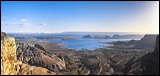 Castle Rock, Sunset at Lake Powell, The backside of Lake Powell near Page, Az. The rugged Smoky Mountain Road NPS 264 takes one to this magnificent view of Castle Rock, during Sunset at Lake Powell.<br>Lake Powell is the largest man-made lake on this planet., 2006 / 04_24 Page Lake Powell, Big Water, United States of America, Panorama, Lake Powell, Page, Ramona Mesa, Big Water, Castle Rock, Sunset, Colorado Plateau, The Grand Staircase