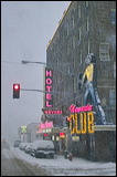 Snowstorm in Eureka, Nevada, Bars and Gambling invite to stop while driving in heavy winter conditions. A Major Snowstorms forced me to halt.<br>, 2006 / 03_19 Reno-Vail, Eureka, United States of America, Gambling, Bar, Snowstorm, Downtown