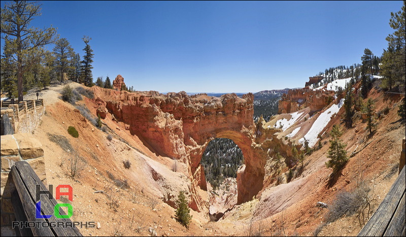 Bryce Canyon, The Natural Bridge is actually misnamed as this bridge is an Arch. Natural bridges are formed by rushing streams, but this arching opening was sculpted by subtler forms of erosive weather. Arches of Stone and Rock may last thousands of years, their appearance gives no clue to Longevity.<br><br>, Tropic City, Utah, Arch, natural Bridge, Erosion, Weather, Colorado Plateau, The Grand Staircase, Sun, Snow, Panorama, 00008-00019.jpg