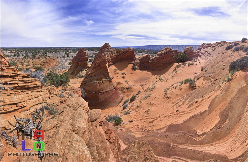 South Coyote Buttes, Paria Canyon Vermilion Cliffs Wilderness Area, The Coyote Buttes South are close to the famous 'Wave'. Acceess to this area is limited to 20 Persons a day. A hiking Permit is required. Inquire at the Ranger station., Page, Arizona, Panorama, The Wave, Coyote Buttes South, Paria Canyon, Vermilion Cliffs, Wilderness Area, Page, Kanab, petrified Sand Dunes, Wind, Erosion, 01272-01284.jpg