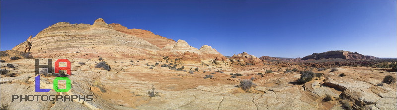 The Wave at Coyote Buttes, Paria Canyon and Vermilion Cliffs Wilderness area, The Coyote Buttes were formed mainly through the power of eroding winds. Wind brought in the layers of sand of various colors, later these layers petrified and now are eroded by wind again.<br>An amazingly special place worthwile visiting. Access is limited to 20 persons a day. A hiking permit is required. Inquire at the Ranger Station., Page, Arizona, Panorama, The Wave, Coyote Buttes South, Paria Canyon, Vermilion Cliffs, Wilderness Area, Page, Kanab, petrified Sand Dunes, Wind, Erosion, 02171-02179.jpg