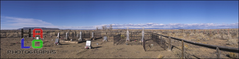 Cemetary overlooking the Alamosa Wildlife Refuge, The Alamosa Wildlife Refuge provides extended feeding and breeding grounds for many migrating birds and other game.<br>, Alamosa, Colorado, Panorama, Wildlife, Birds, Cemetary, Breeding Grounds, Feeding Grounds, Morning, Sun, Horizon, Sky, 21221-21228.jpg