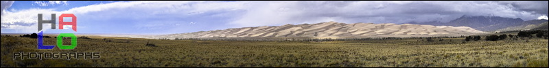Great Sand Dunes National Park, The Great Sand Dunes near Alamosa, Colorado represent a rather unique gesture of Nature.<br>Sand is carried in by winds that are funneled through a gab in the Sangre de Cristo mountain range. This gap creates mini low pressure system causing percipitation. The sand carried in by the winds and rain drop onto the Dunes while the rain and the melt water in spring carry the water back out into the plains concluding the cycle. Amazingly the current shape of the Sand Dunes did not change very much over a century. This was revealed through photographs that can be seen at the visitors center., Alamosa, Colorado, Clouds, Weather, Sangre de Cristo, Mountians, Horizon, Sky, Sanddunes, 21299-21324_flat.jpg