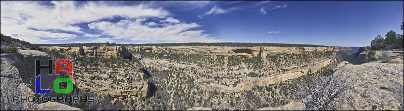 Mesa Verde National Park, Only in recent time the Cliff Dwellings of the Ansazi became known to the public. Also little is known about their livelihood or sudden disappearance.<br>, Cortez, Colorado, Panorama, Cliff Dwellings, Colorado Plateau, The Grand Staircase, Anasazi, Sun, Horizon, Sky, 22036-22063.jpg